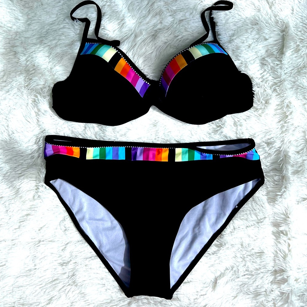Bikini. Black With Multicolored Stripes- New